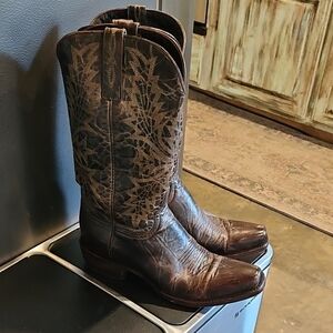 Azulado Men's Chocolate Brown Goat & Cowhide Leather Cowboy Square Toe Boots 10D